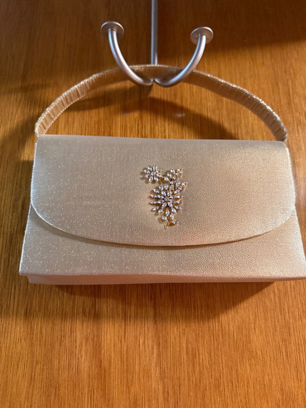Shimmering Champagne Evening Clutch with rope Strap